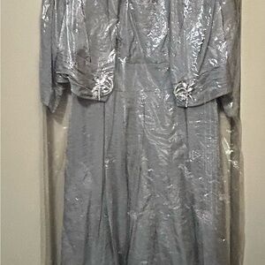 Elegant Silver Blazer & Evening Gown Set